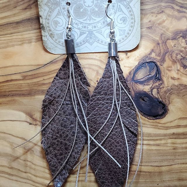 Leather Feather Earrings