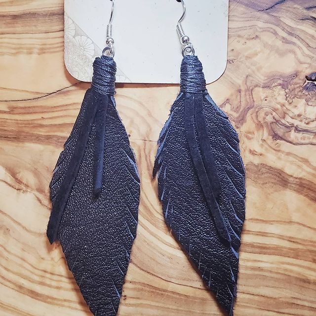 Leather Feather Earrings