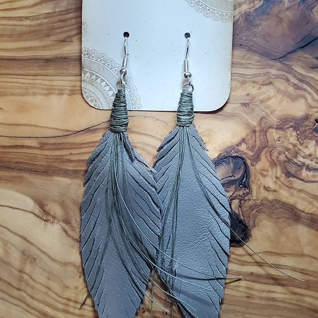 Leather Feather Earrings