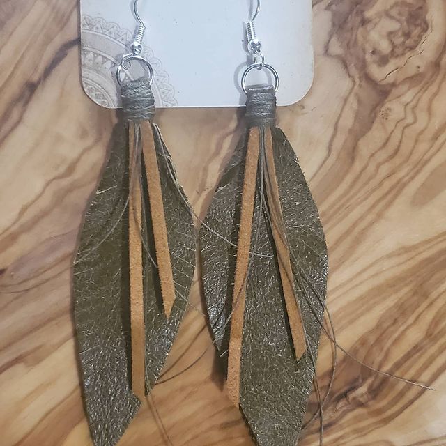 Leather Feather Earrings